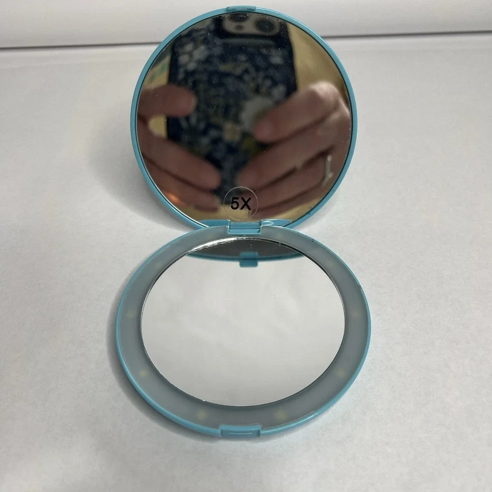 Vtg Pop Sonic LED Battery Lighted Compact Magnified‎ Double Mirror Blue 5